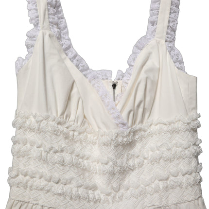 Dolce & Gabbana White Cotton Poplin Ruffled Midi Dress