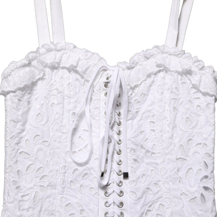 Dolce & Gabbana White Broderie Anglaise Cotton Mini Dress