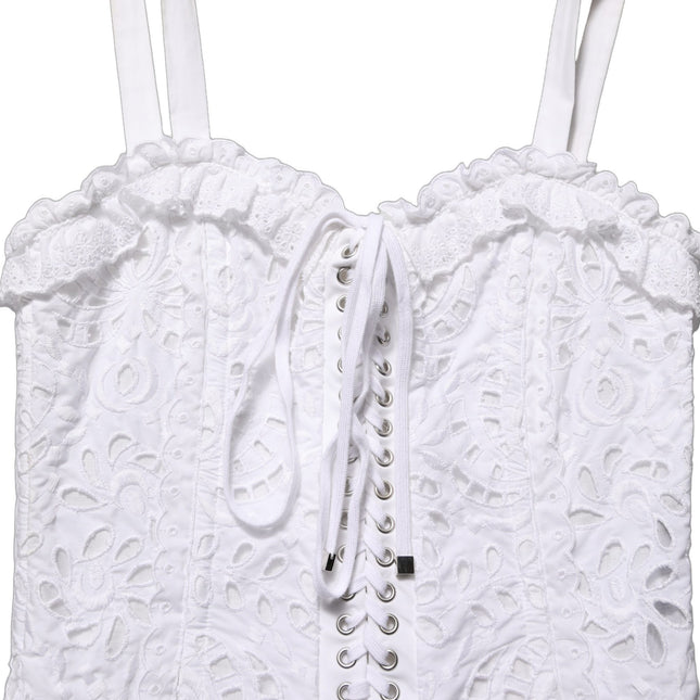 Dolce & Gabbana White Broderie Anglaise Cotton Mini Dress