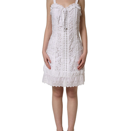 Dolce & Gabbana White Broderie Anglaise Cotton Mini Dress