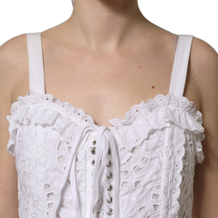 Dolce & Gabbana White Broderie Anglaise Cotton Mini Dress