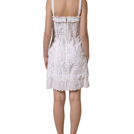 Dolce & Gabbana White Broderie Anglaise Cotton Mini Dress
