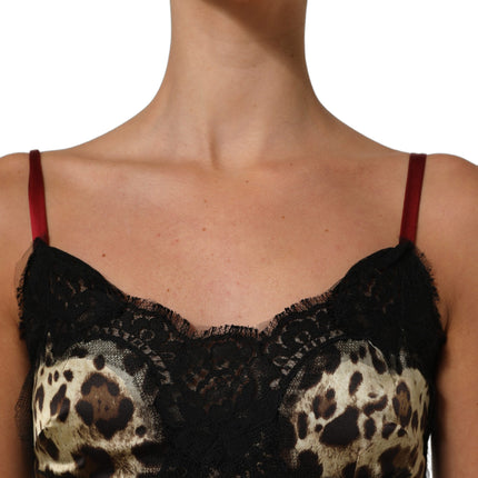 Dolce & Gabbana Multicolor Floral Leopard Silk Lace Trim Mini Dress