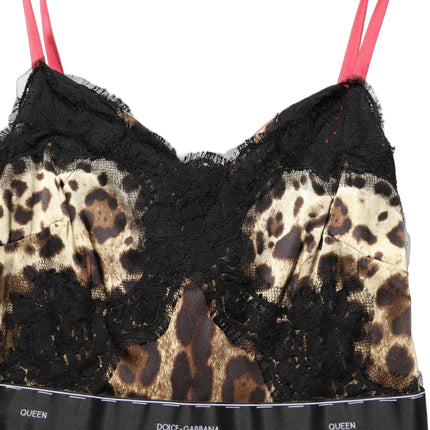 Dolce & Gabbana Multicolor Floral Leopard Silk Lace Trim Mini Dress