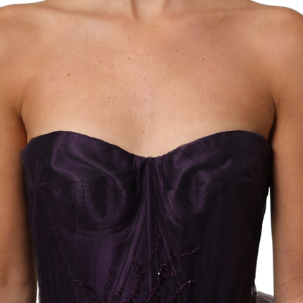 Dolce & Gabbana Purple Tiered Tulle Silk Long Gown Dress