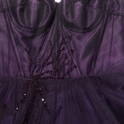 Dolce & Gabbana Purple Tiered Tulle Silk Long Gown Dress