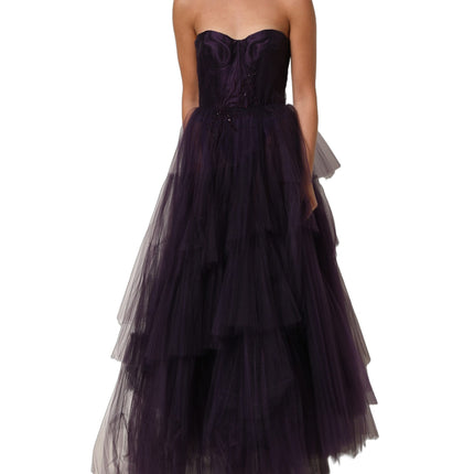 Dolce & Gabbana Purple Tiered Tulle Silk Long Gown Dress