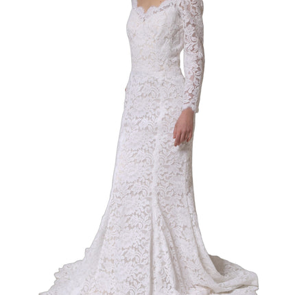 Dolce & Gabbana White Floral Lace Mermaid Long Gown Dress