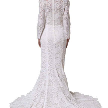 Dolce & Gabbana White Floral Lace Mermaid Long Gown Dress