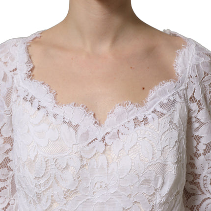 Dolce & Gabbana White Floral Lace Mermaid Long Gown Dress