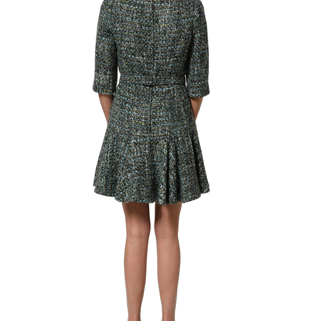 Dolce & Gabbana Multicolor Tweed Belted Babydoll Mini Dress