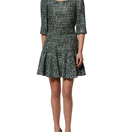 Dolce & Gabbana Multicolor Tweed Belted Babydoll Mini Dress