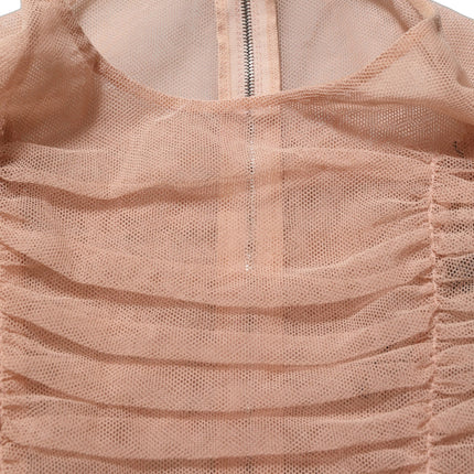 Dolce & Gabbana Beige Cotton Mesh Ruched Sheath Midi Dress