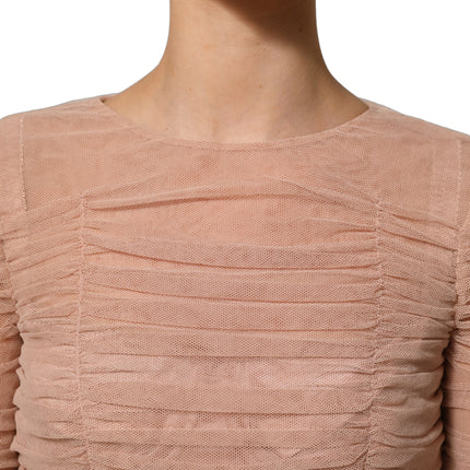 Dolce & Gabbana Beige Cotton Mesh Ruched Sheath Midi Dress