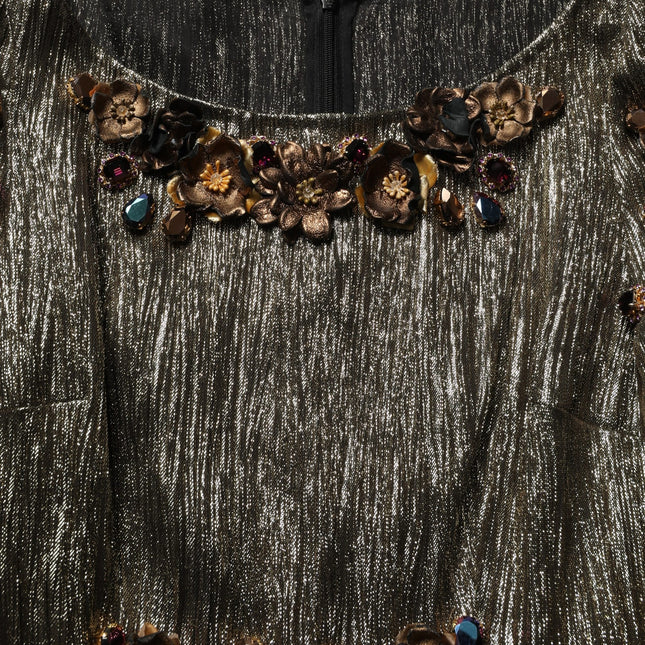 Dolce & Gabbana Metallic Gold Embellished Tiered Midi Dress