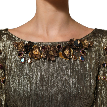 Dolce & Gabbana Metallic Gold Embellished Tiered Midi Dress