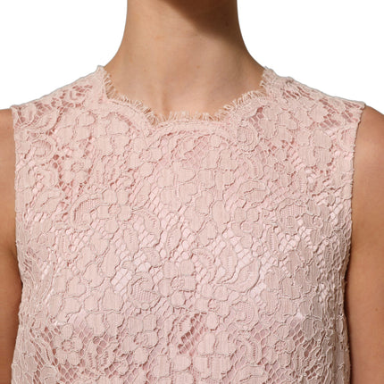 Dolce & Gabbana Pink Cotton Floral Lace Sleeveless Mini Dress