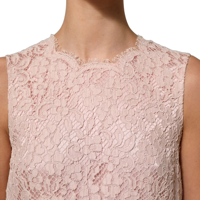 Dolce & Gabbana Pink Cotton Floral Lace Sleeveless Mini Dress