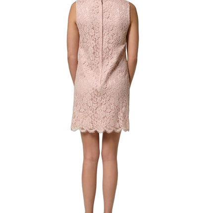 Dolce & Gabbana Pink Cotton Floral Lace Sleeveless Mini Dress