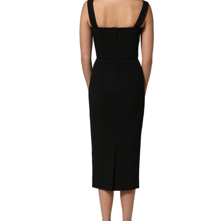 Dolce & Gabbana Black Viscose Stretch Sheath Midi Dress