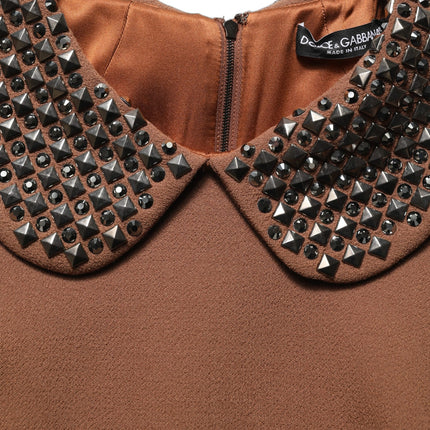 Dolce & Gabbana Brown Wool Rhinestone Embellished Midi Dress