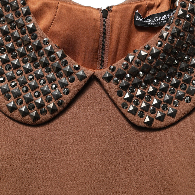Dolce & Gabbana Brown Wool Rhinestone Embellished Midi Dress