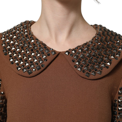 Dolce & Gabbana Brown Wool Rhinestone Embellished Midi Dress