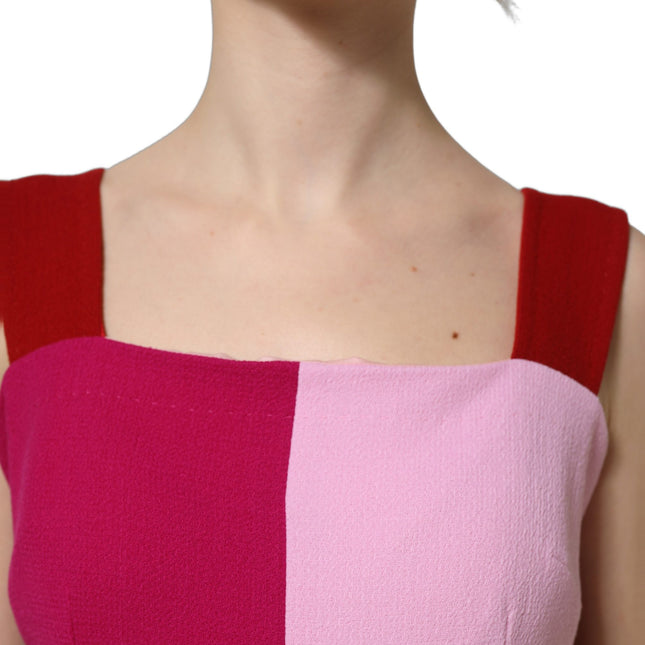 Dolce & Gabbana Two Tone Pink Wool Sleeveless Midi Dress