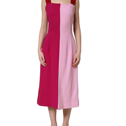 Dolce & Gabbana Two Tone Pink Wool Sleeveless Midi Dress