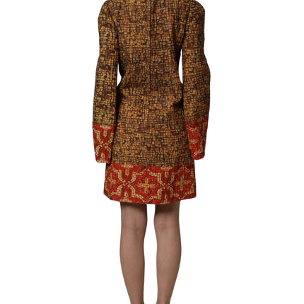 Dolce & Gabbana Multicolor Mosaic Long Sleeves Mini Dress
