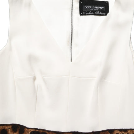 Dolce & Gabbana White Leopard Sleeveless Sheath Midi Dress