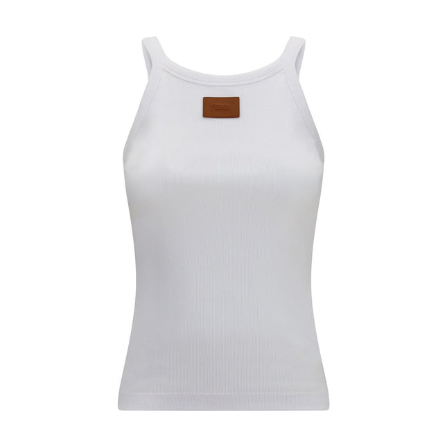 Fendi White Cotton Sleeveles T-Shirt