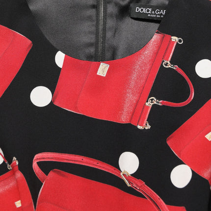 Dolce & Gabbana Black Handbag Print Long Sleeve Midi Dress