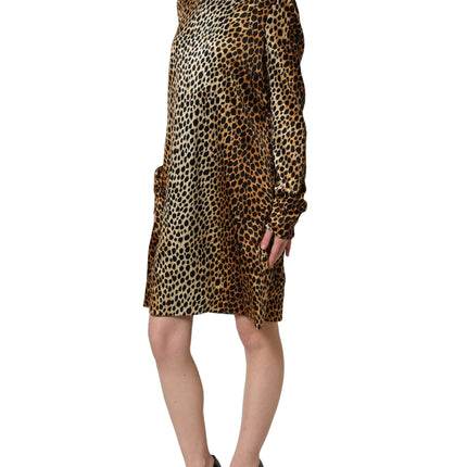 Dolce & Gabbana Brown Ocelot Print Long Sleeve Mini Dress