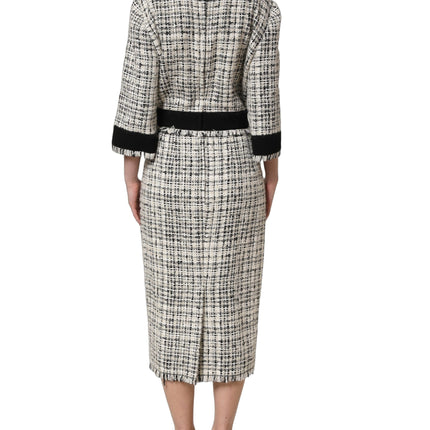 Dolce & Gabbana Multicolor Bouclé Tweed Frayed Trim Midi Dress