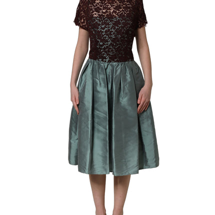 Dolce & Gabbana Multicolor Floral Lace Taffeta Pleated Midi Dress