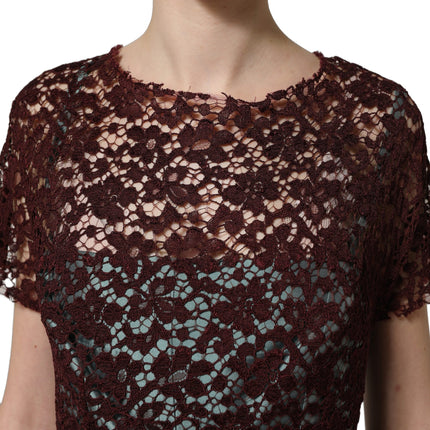 Dolce & Gabbana Multicolor Floral Lace Taffeta Pleated Midi Dress