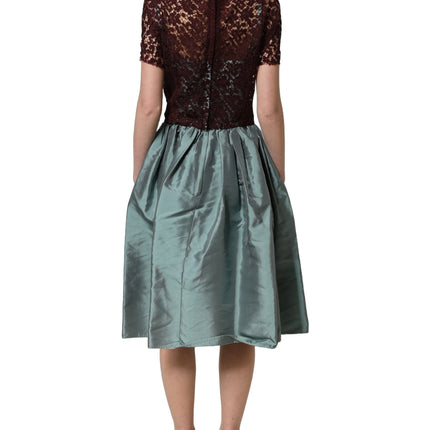 Dolce & Gabbana Multicolor Floral Lace Taffeta Pleated Midi Dress
