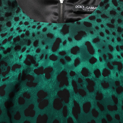 Dolce & Gabbana Green Leopard Print Silk Knee Length Dress