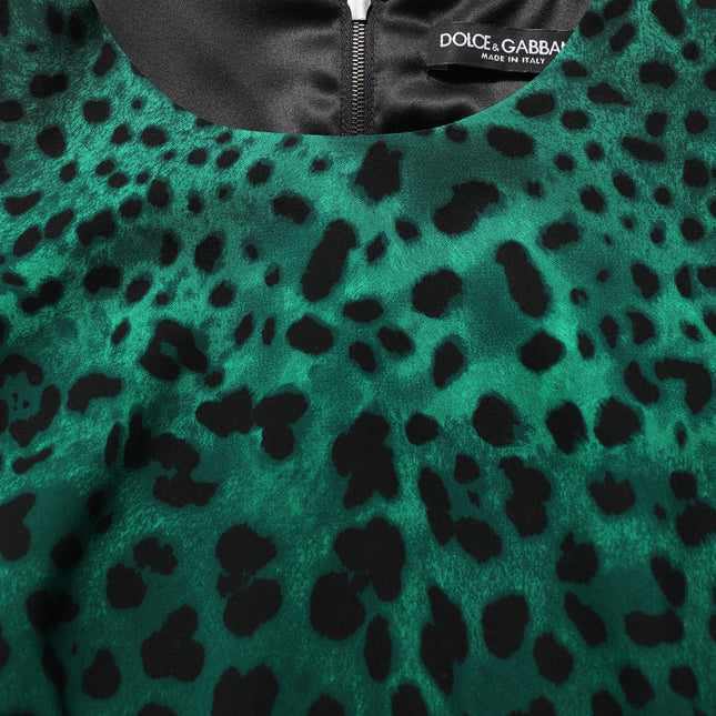 Dolce & Gabbana Green Leopard Print Silk Knee Length Dress