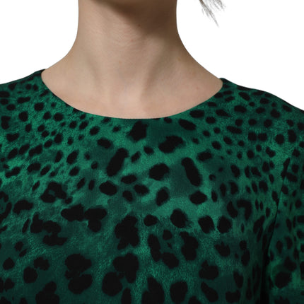 Dolce & Gabbana Green Leopard Print Silk Knee Length Dress
