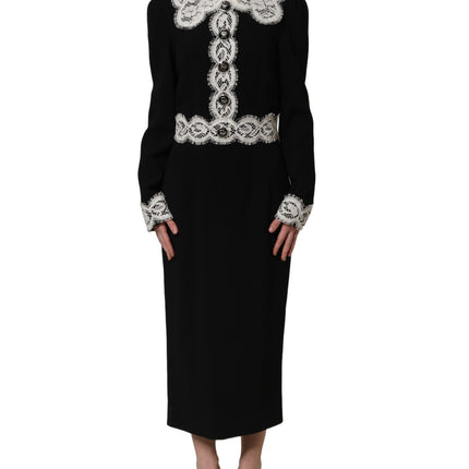 Dolce & Gabbana Black Lace Detailing Long Sleeves Midi Dress