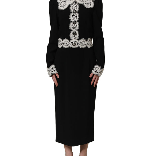 Dolce & Gabbana Black Lace Detailing Long Sleeves Midi Dress