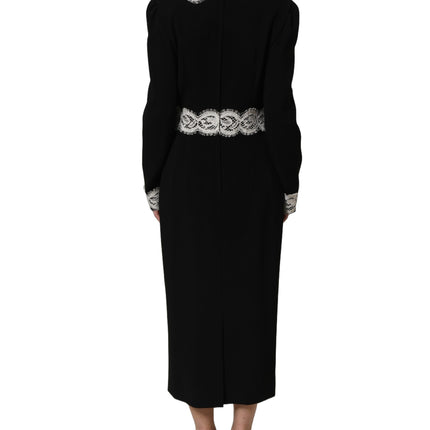 Dolce & Gabbana Black Lace Detailing Long Sleeves Midi Dress