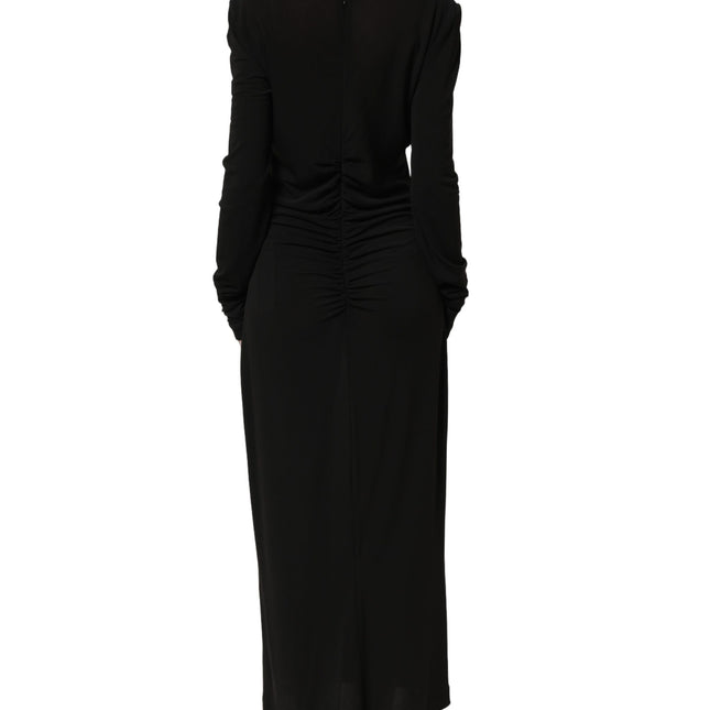 Dolce & Gabbana Black Cotton Long Sleeves Sheath Maxi Dress