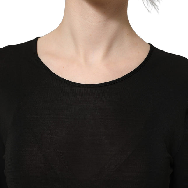 Dolce & Gabbana Black Cotton Long Sleeves Sheath Maxi Dress