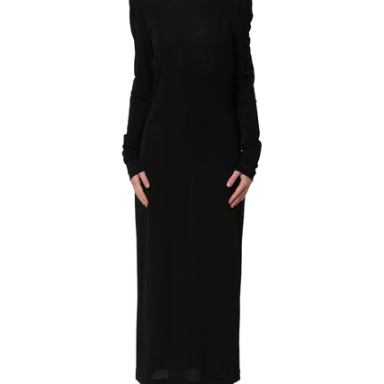 Dolce & Gabbana Black Cotton Long Sleeves Sheath Maxi Dress