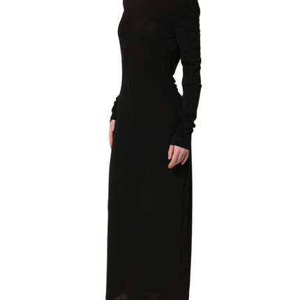 Dolce & Gabbana Black Cotton Long Sleeves Sheath Maxi Dress