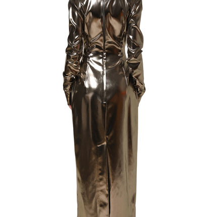 Dolce & Gabbana Metallic Gold Polyester LongSleeve Maxi Dress