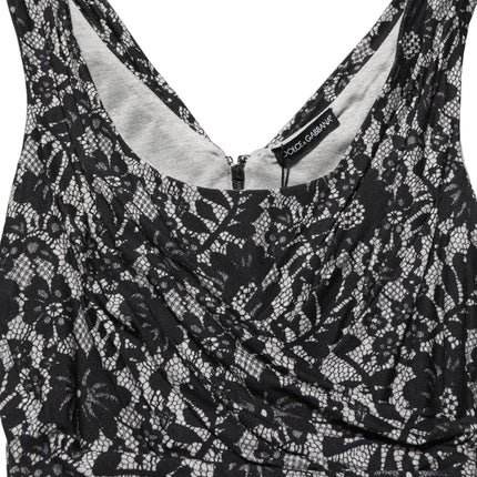 Dolce & Gabbana Black White Floral Lace Sleeveless Midi Dress